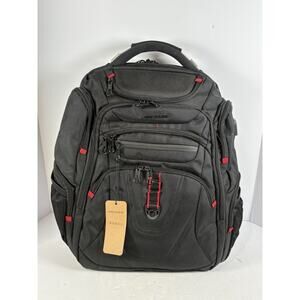 KROSER Laptop Backpack USB Charging Port Travel Business School Bag Black Red NW